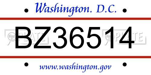BZ36514 District Of Columbia License Plate