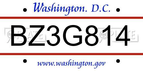 BZ3G814 District Of Columbia License Plate