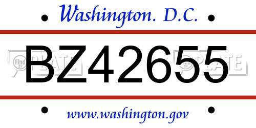 BZ42655 District Of Columbia License Plate
