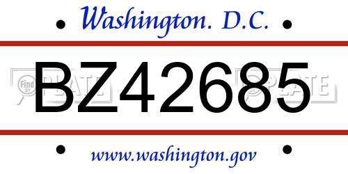 BZ42685 District Of Columbia License Plate
