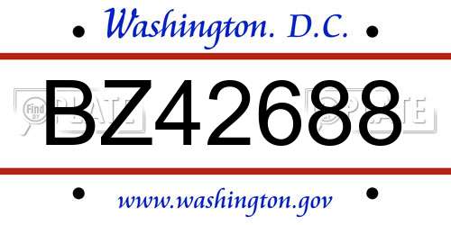 BZ42688 District Of Columbia License Plate