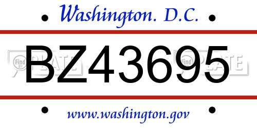 BZ43695 District Of Columbia License Plate