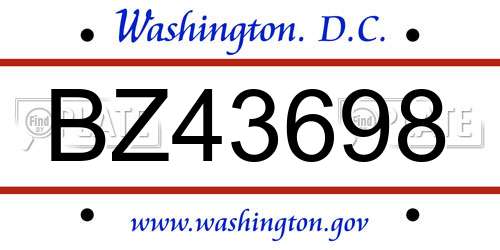 BZ43698 District Of Columbia License Plate