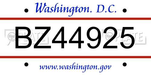 BZ44925 District Of Columbia License Plate