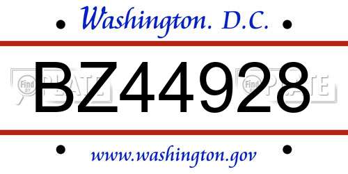 BZ44928 District Of Columbia License Plate