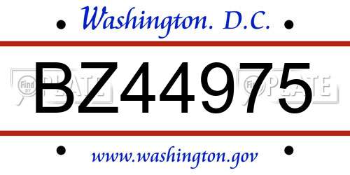 BZ44975 District Of Columbia License Plate