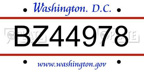 BZ44978 District Of Columbia License Plate