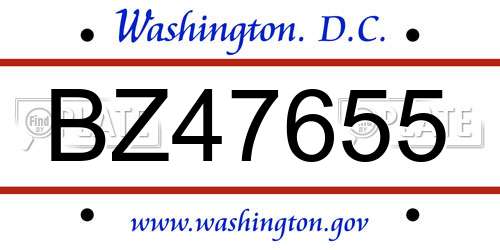 BZ47655 District Of Columbia License Plate