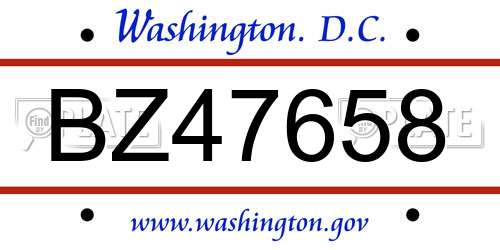 BZ47658 District Of Columbia License Plate