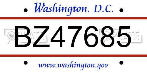 BZ47685 District Of Columbia License Plate