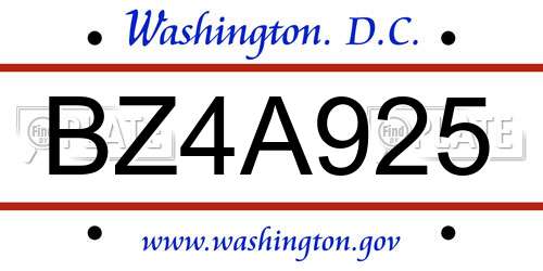BZ4A925 District Of Columbia License Plate