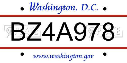 BZ4A978 District Of Columbia License Plate