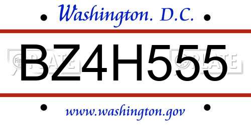 BZ4H555 District Of Columbia License Plate