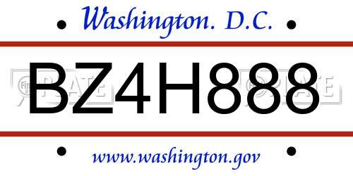 BZ4H888 District Of Columbia License Plate