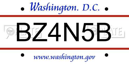 BZ4N5B District Of Columbia License Plate