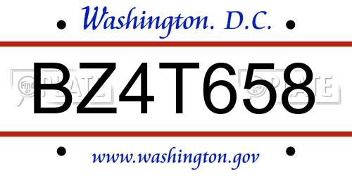 BZ4T658 District Of Columbia License Plate