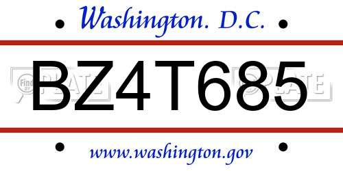 BZ4T685 District Of Columbia License Plate