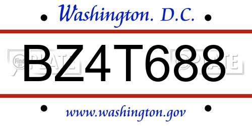 BZ4T688 District Of Columbia License Plate