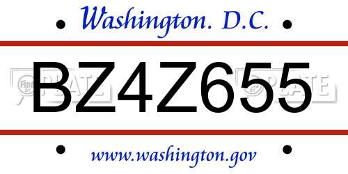BZ4Z655 District Of Columbia License Plate