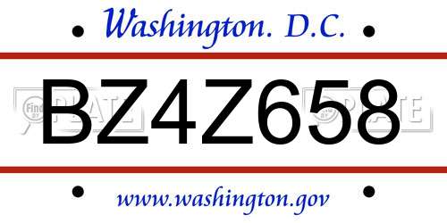 BZ4Z658 District Of Columbia License Plate