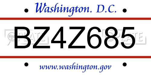 BZ4Z685 District Of Columbia License Plate