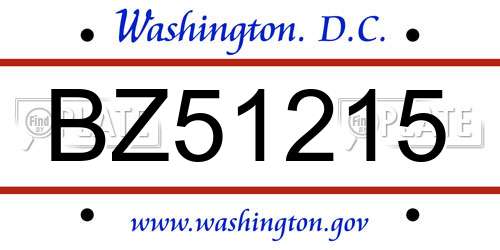 BZ51215 District Of Columbia License Plate