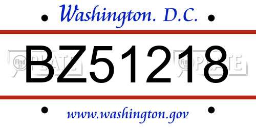 BZ51218 District Of Columbia License Plate