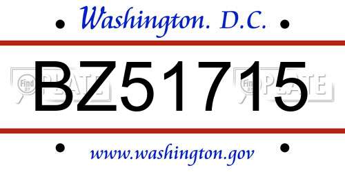 BZ51715 District Of Columbia License Plate