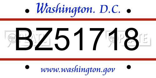 BZ51718 District Of Columbia License Plate