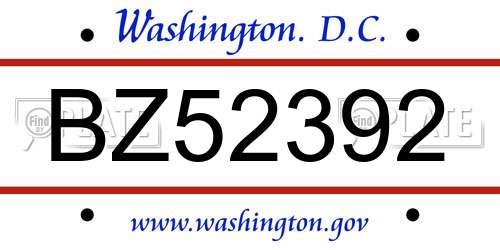 BZ52392 District Of Columbia License Plate