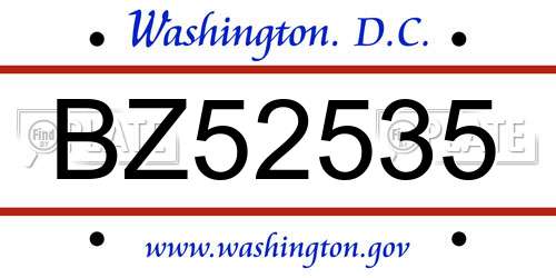 BZ52535 District Of Columbia License Plate