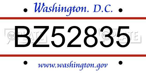 BZ52835 District Of Columbia License Plate
