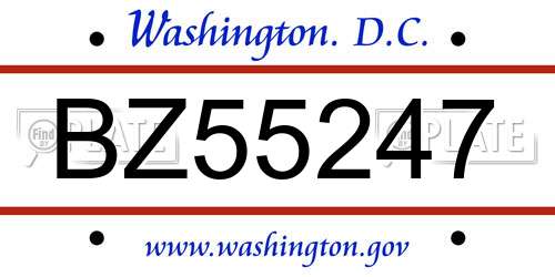 BZ55247 District Of Columbia License Plate