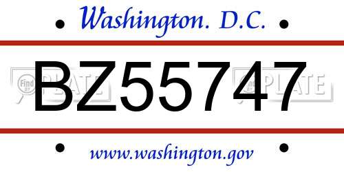 BZ55747 District Of Columbia License Plate