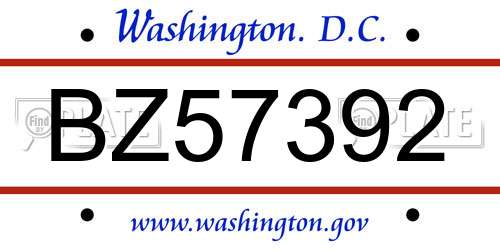 BZ57392 District Of Columbia License Plate