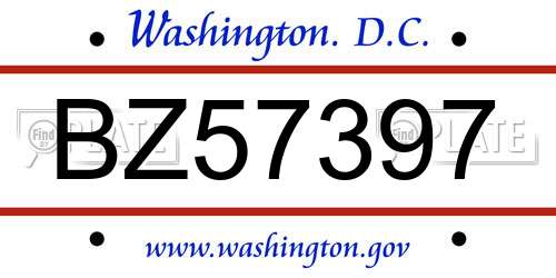 BZ57397 District Of Columbia License Plate