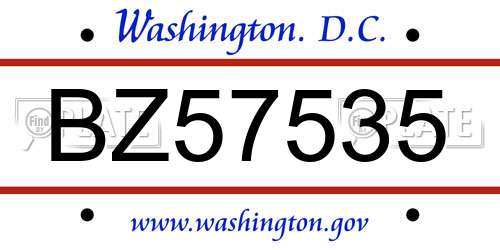 BZ57535 District Of Columbia License Plate