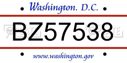 BZ57538 District Of Columbia License Plate