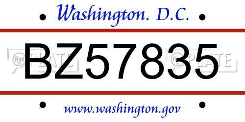 BZ57835 District Of Columbia License Plate
