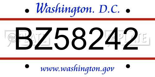 BZ58242 District Of Columbia License Plate