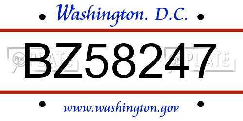 BZ58247 District Of Columbia License Plate