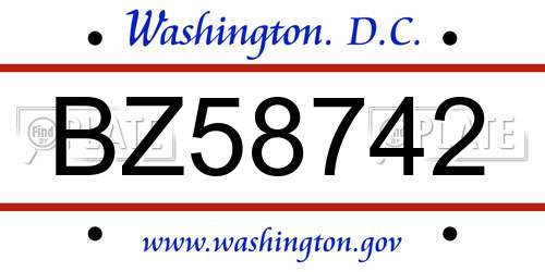 BZ58742 District Of Columbia License Plate