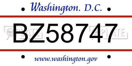BZ58747 District Of Columbia License Plate