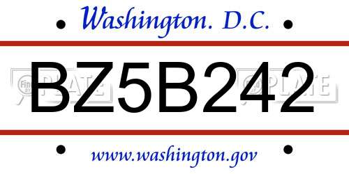 BZ5B242 District Of Columbia License Plate