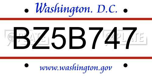 BZ5B747 District Of Columbia License Plate