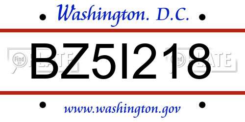 BZ5I218 District Of Columbia License Plate