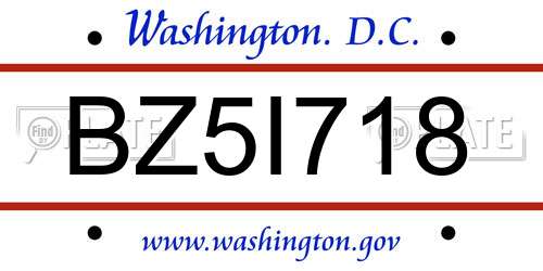BZ5I718 District Of Columbia License Plate