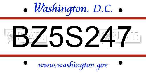 BZ5S247 District Of Columbia License Plate