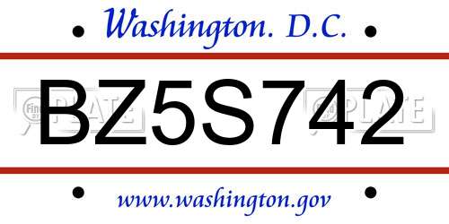BZ5S742 District Of Columbia License Plate