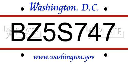 BZ5S747 District Of Columbia License Plate